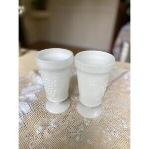 Anchor Hocking Milk Glass Harvest Grape Wine Goblets vintage set of 2 white